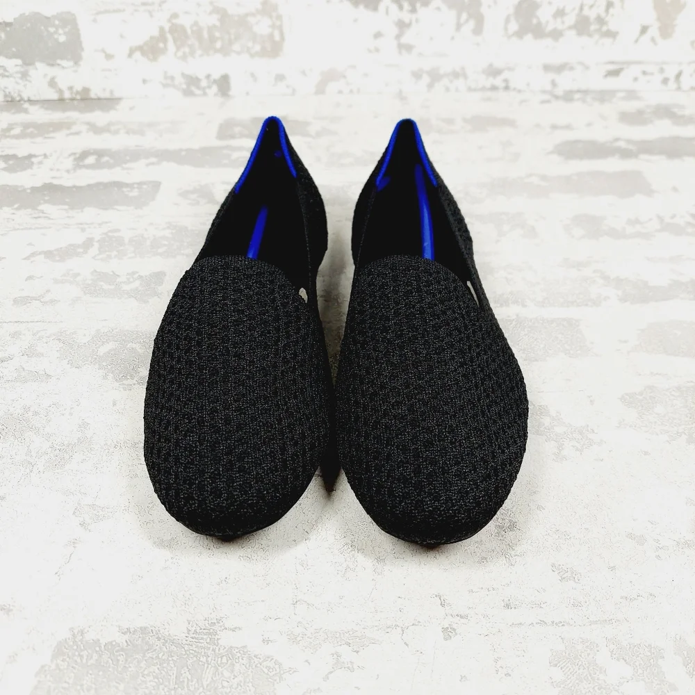 New Rothy's The Flat Black Knit Round Toe Slip On Loafers T491